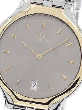 OMEGA De Ville symbol YG bezel date gray Dial Quartz Men's Watch